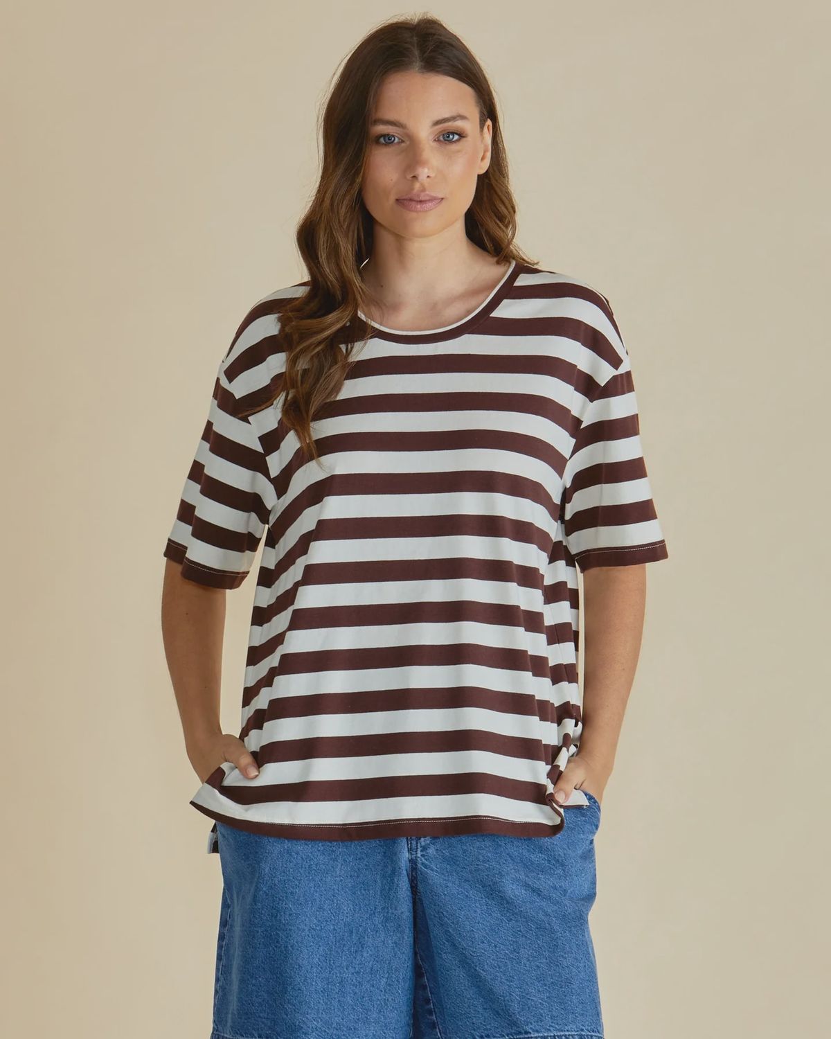 Betty Basic | Relax Boxy Tee | Brown Stripe