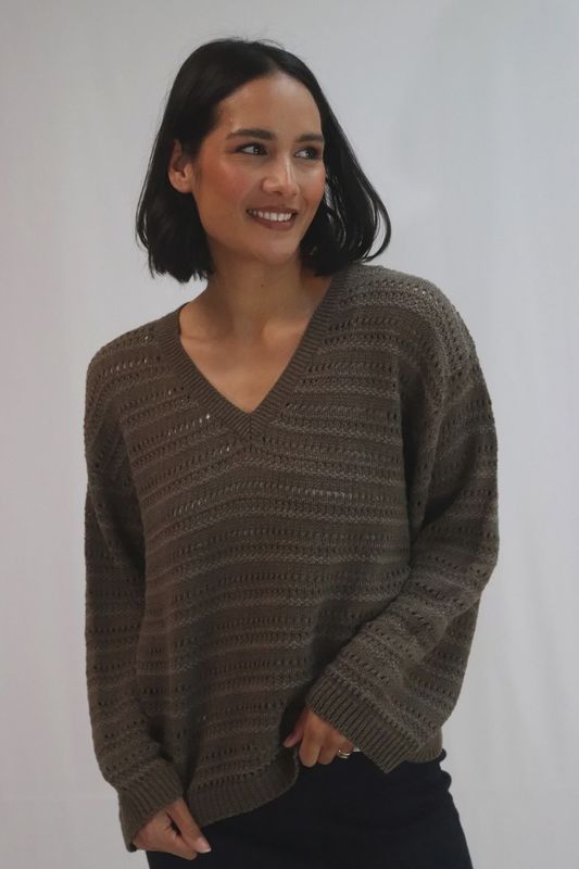 Tatano | Trellis V Neck | Chocolate &amp; Mocha