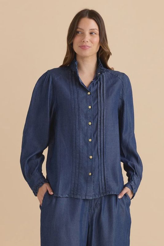 Betty Basic | Lucille Lyocell Pleated Shirt | Dark Blue