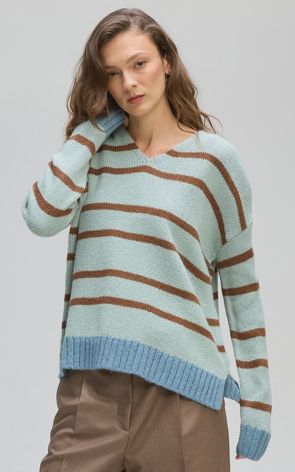 Ld + Co | Cozy Stripe V Neck | Steel