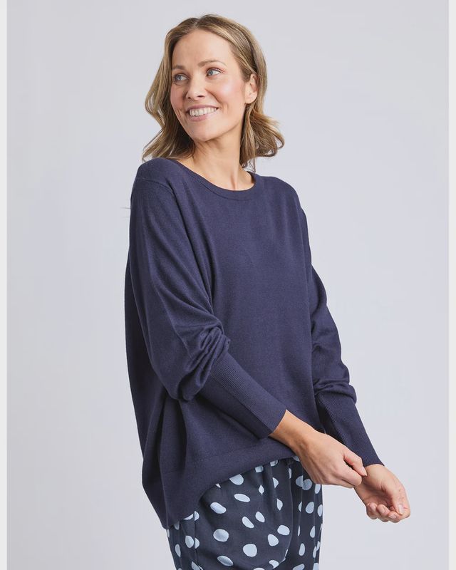 Elm | Sunny Long Sleeve Knit Top | Navy