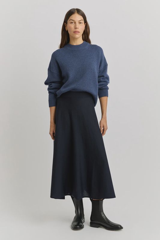 Toorallie | A-Line Knit Midi Skirt | French Navy