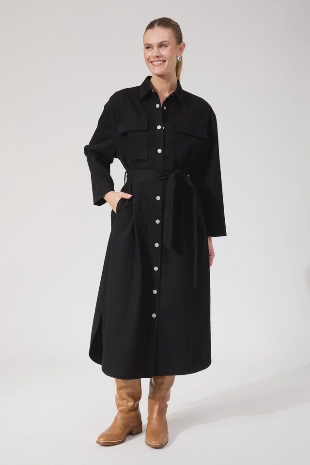 Haven | Denim Shirt Dress | Black