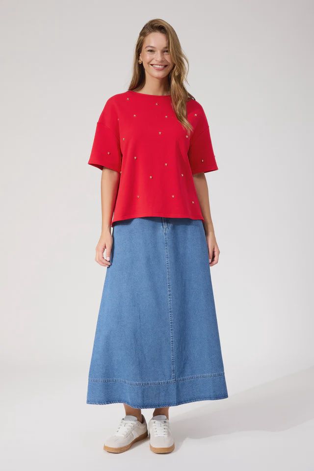 Haven | Boston Studded Sweat T-Shirt | Red