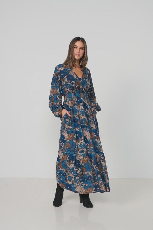 Caju | Multi Panels Triple Elastic Waist Dress | Blue