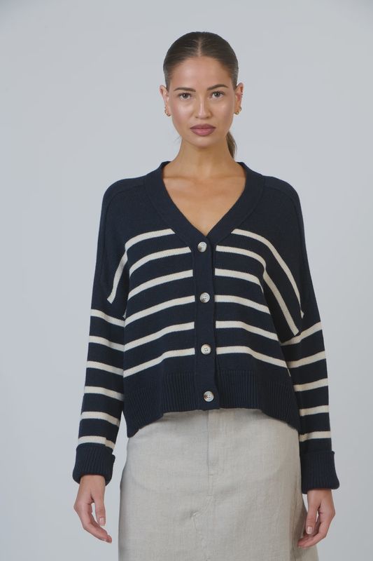 Olive et Julie | V Neck Striped Cardigan | Ink