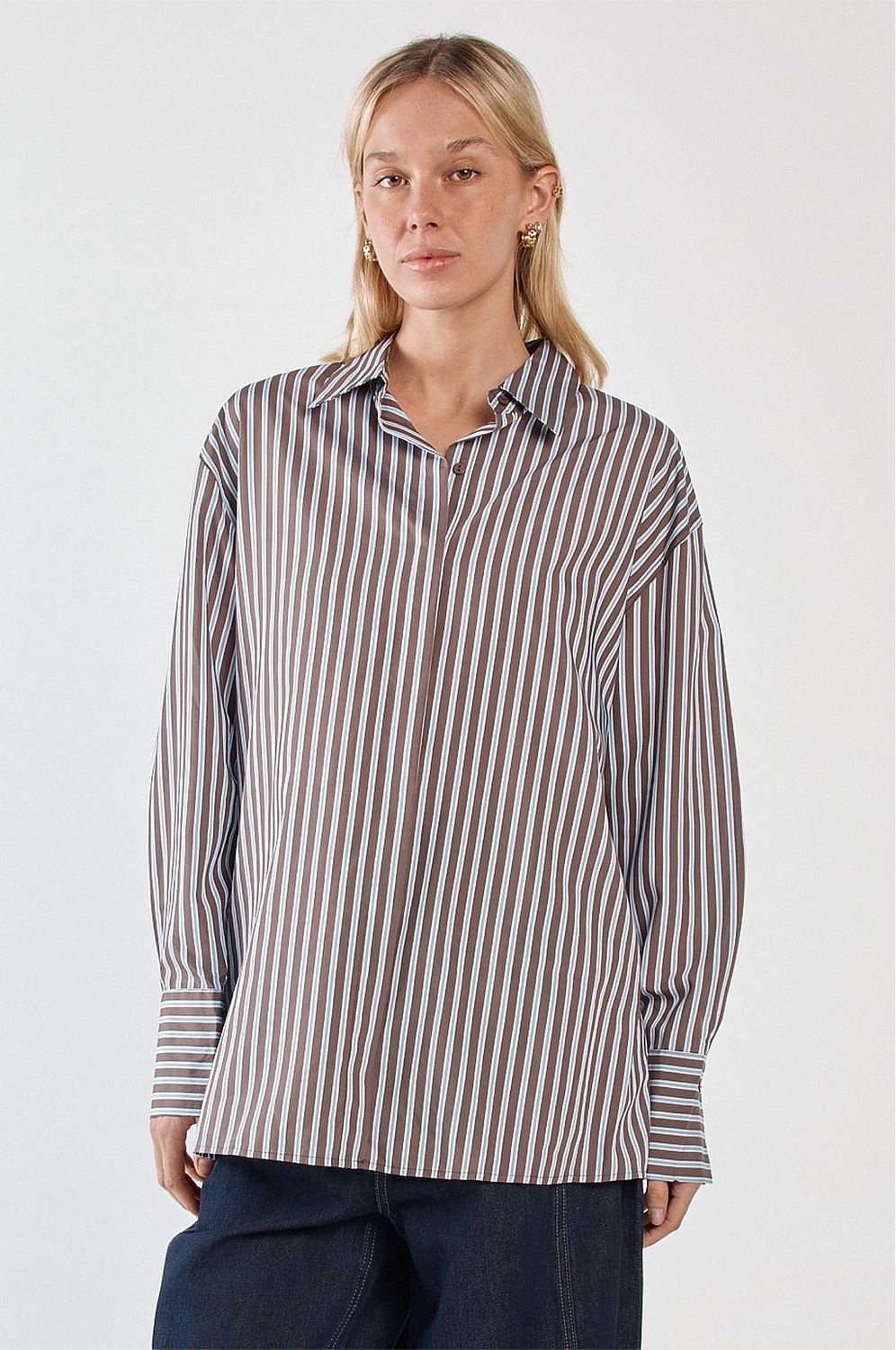Sass | Claudia Stripe Shirt | Choc Blue