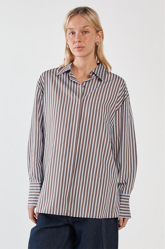 Sass | Claudia Stripe Shirt | Choc Blue