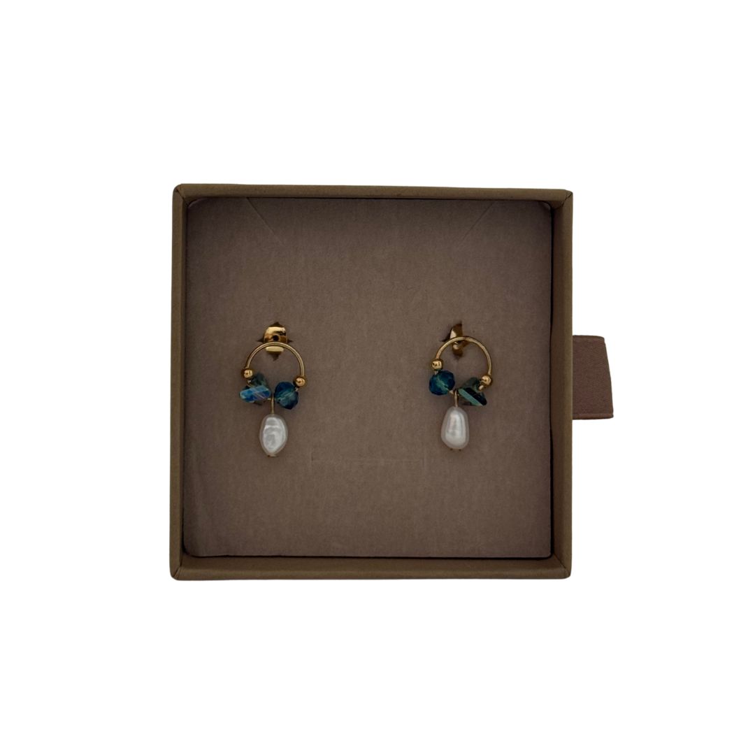 Lilio | Turquoise Beaded Pearl Hoop Stud Earrings