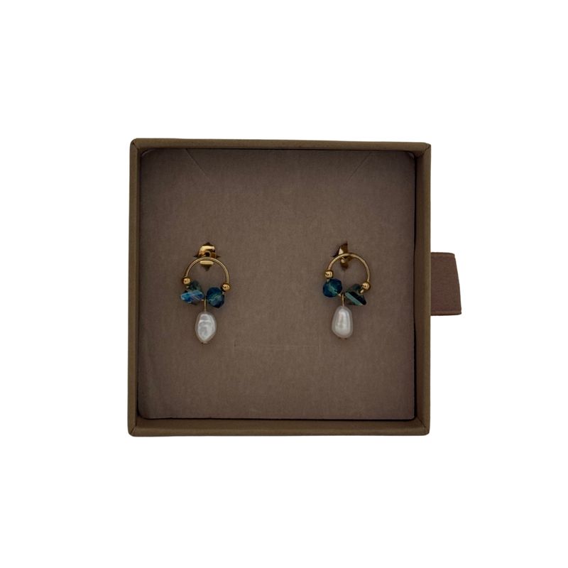 Lilio | Turquoise Beaded Pearl Hoop Stud Earrings