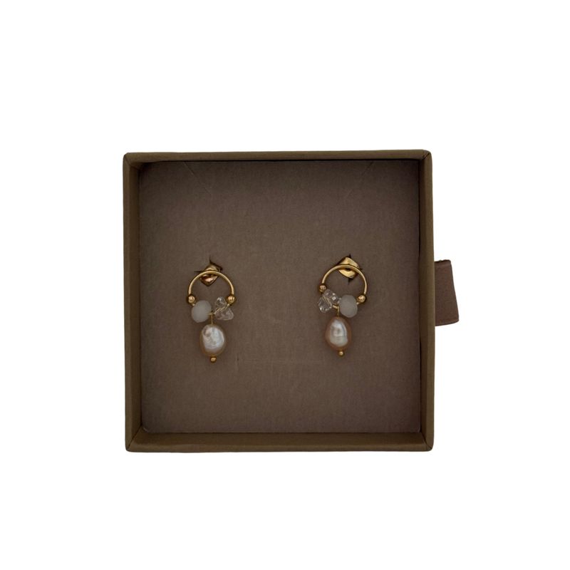 Lilio | Pink Pearl Beaded Gold Hoop Stud Earrings