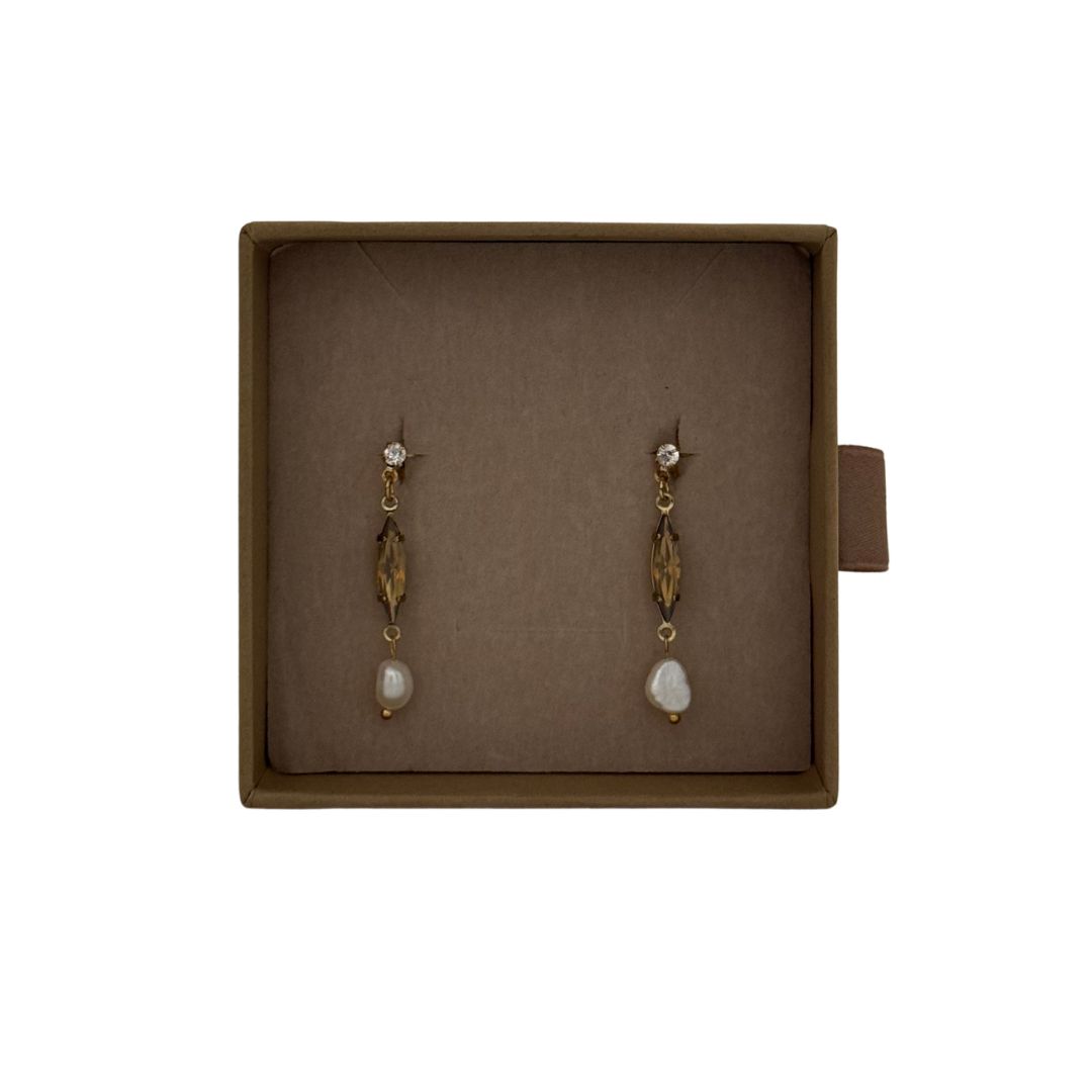 Lilio | Bronze Pearl Crystal Drop Earrings