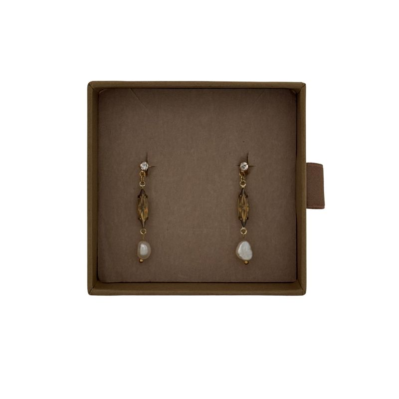 Lilio | Bronze Pearl Crystal Drop Earrings