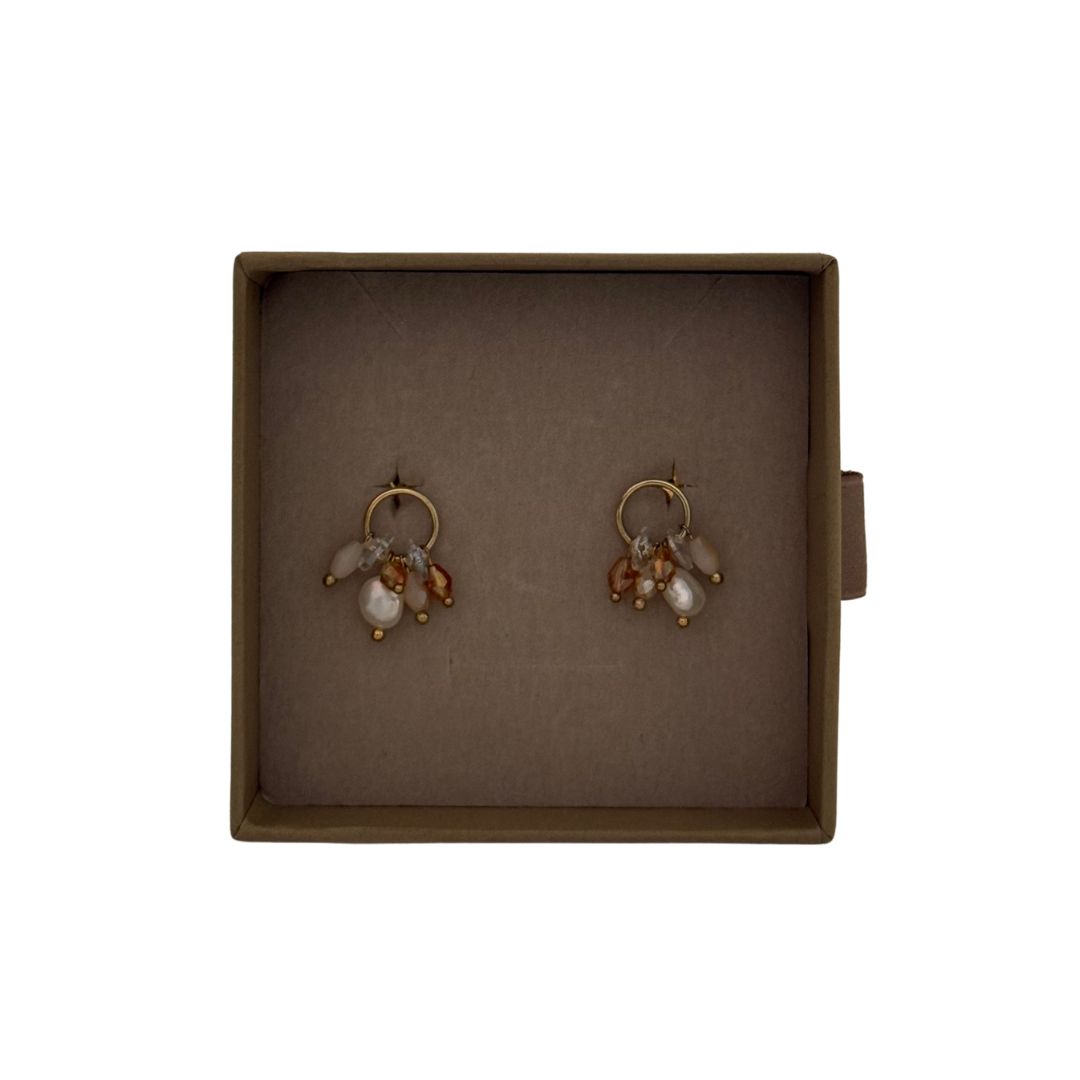 Lilio | Champagne Pearl Crystal Hoop Stud Earrings