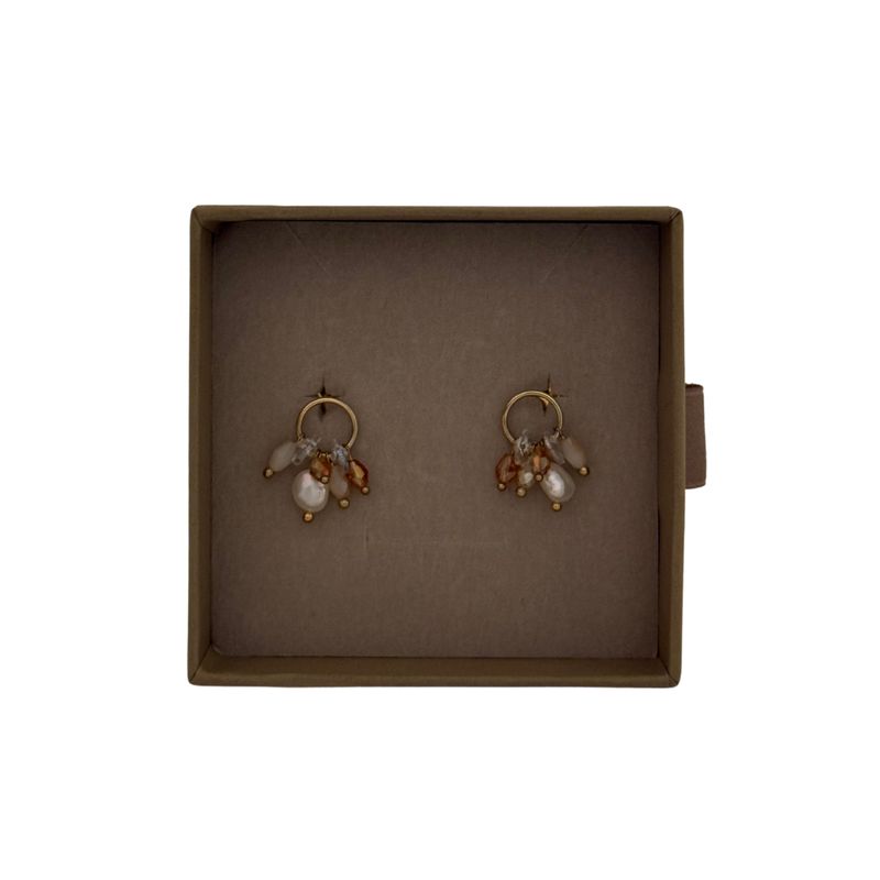 Lilio | Champagne Pearl Crystal Hoop Stud Earrings