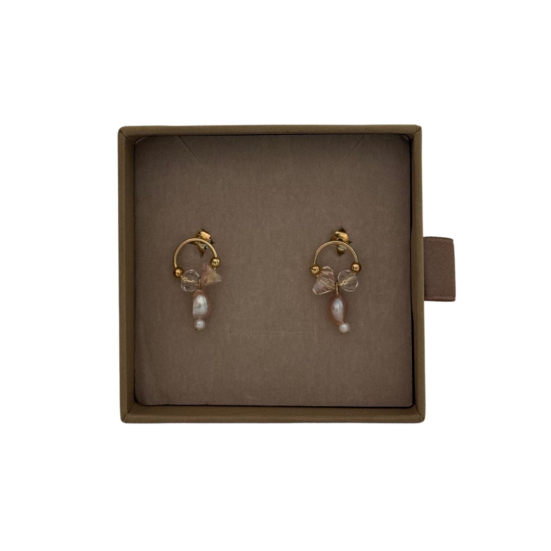 Lilio | Pink Pearl Crystal Hoop Stud Earrings