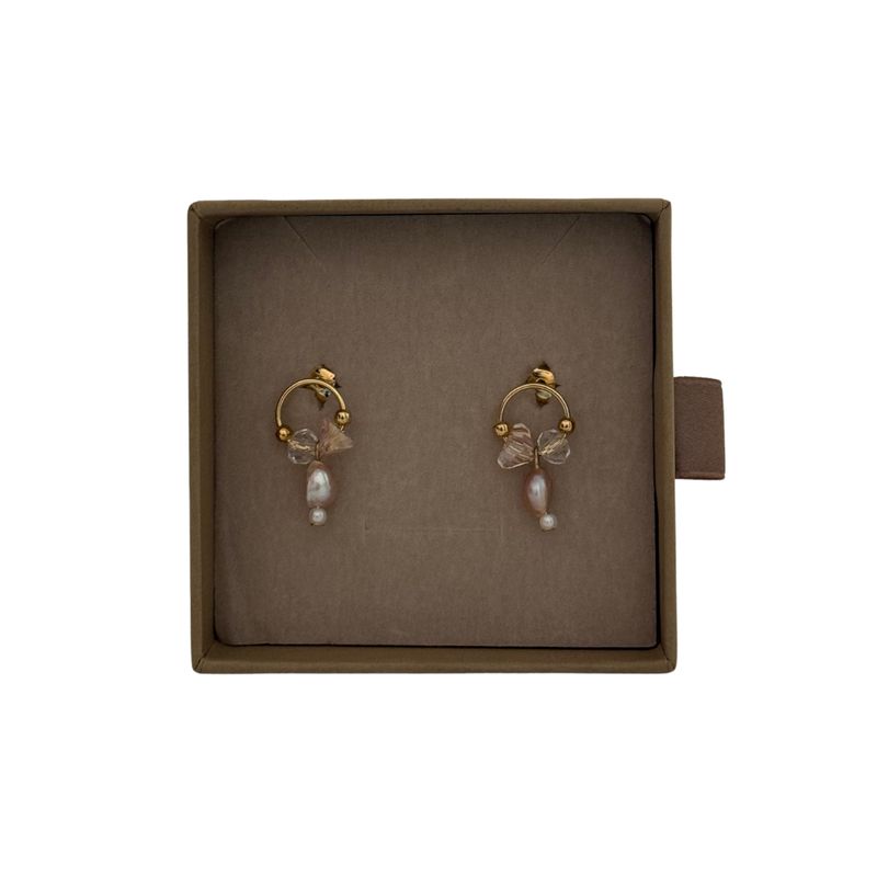 Lilio | Pink Pearl Crystal Hoop Stud Earrings