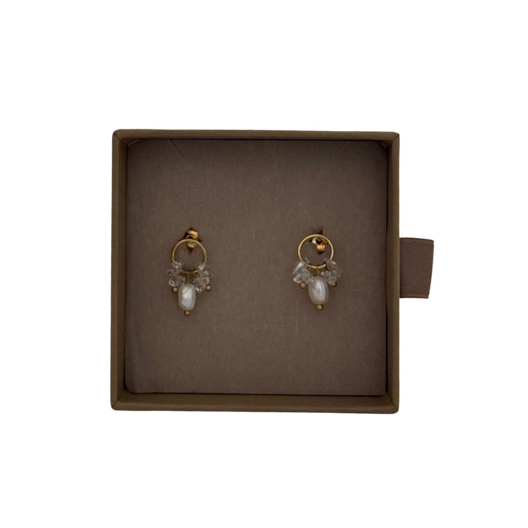 Lilio | Clear Pearl Beaded Hoop Stud Earrings