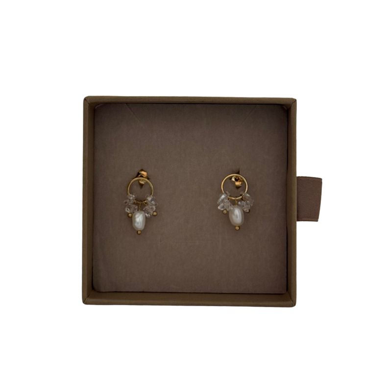 Lilio | Clear Pearl Beaded Hoop Stud Earrings