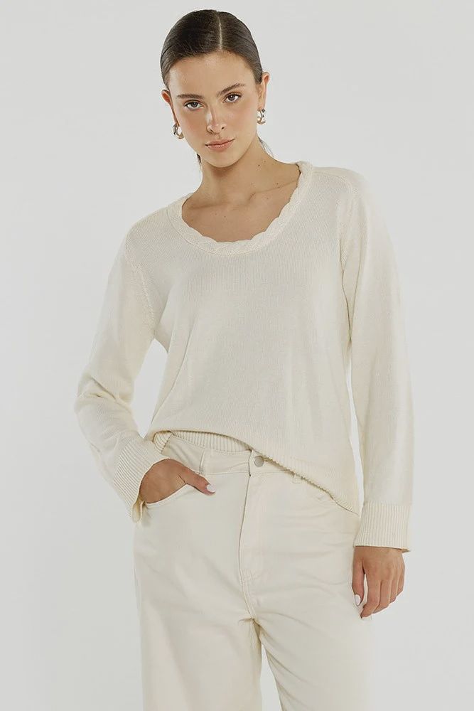 Sass | Roe Braided Neck Knit | Cream