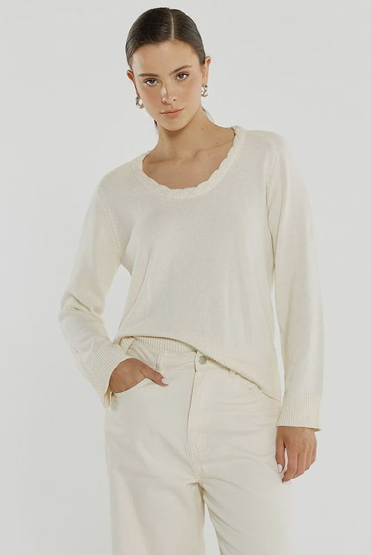 Sass | Roe Braided Neck Knit | Cream