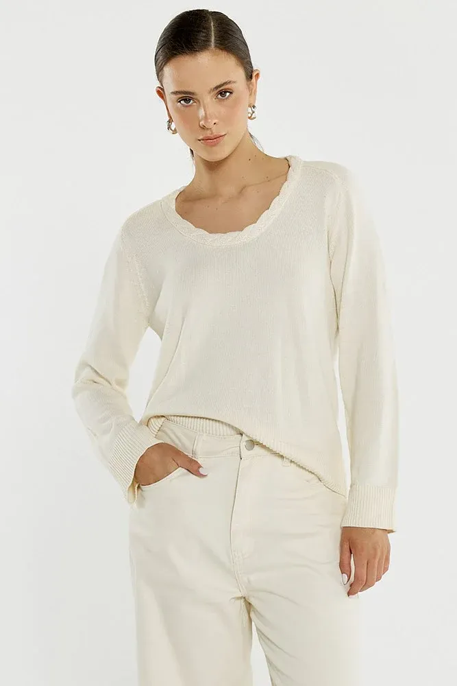 Sass | Roe Braided Neck Knit | Cream