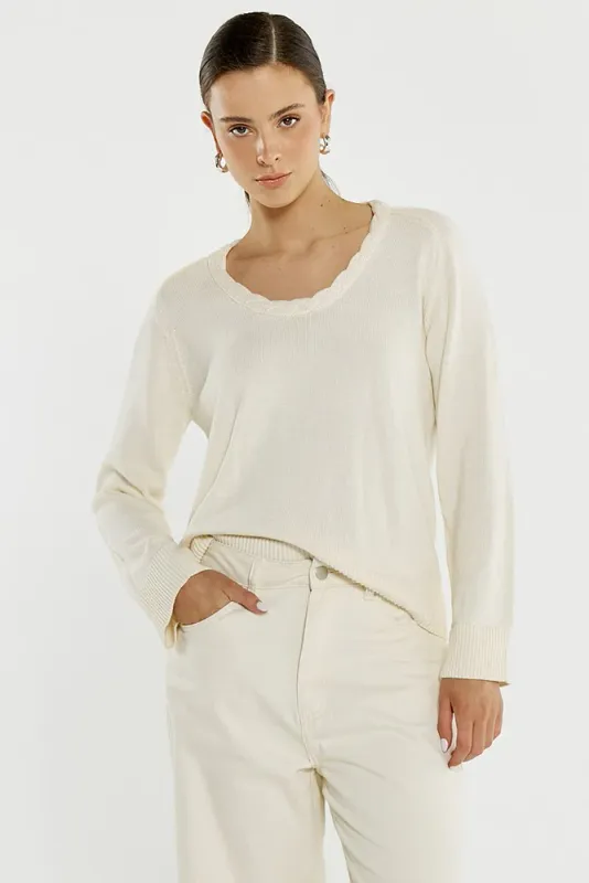 Sass | Roe Braided Neck Knit | Cream