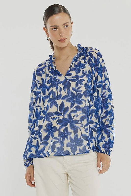 Sass | Willow Tie Front Blouse | Blue Iris