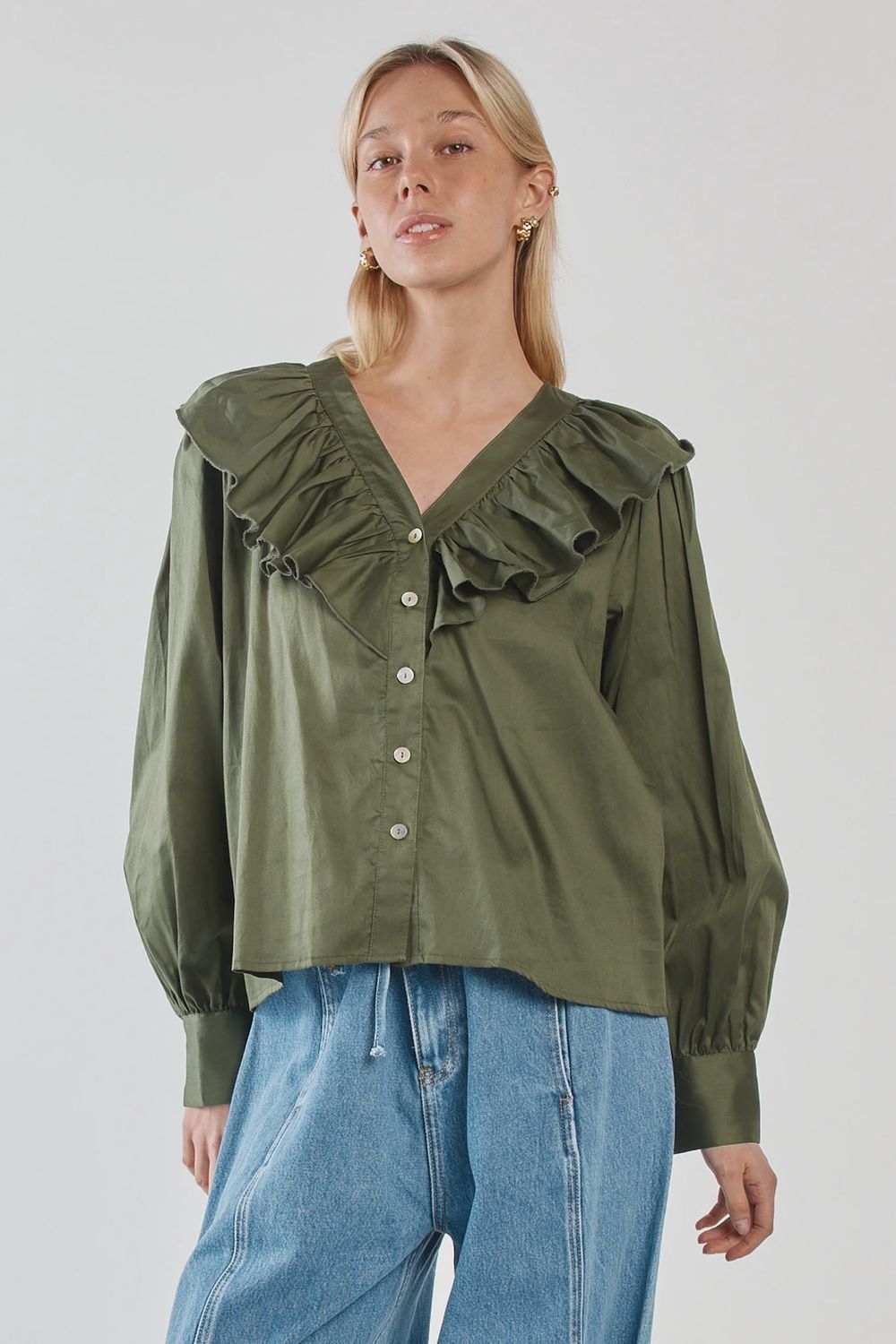 Sass | Artha Frill Blouse | Green