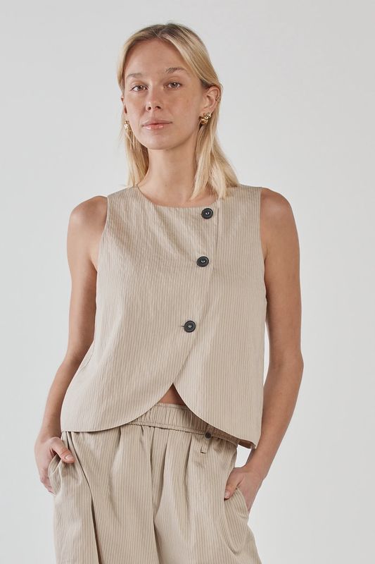 Sass | Renee Button Wrap Vest | Beige Black Stripe