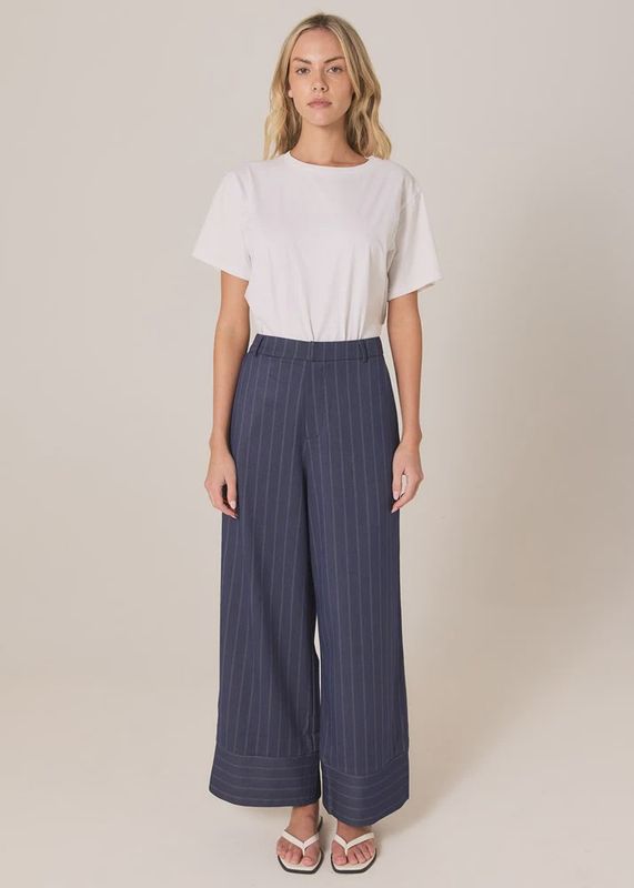 Fate + Becker | Zephyr Straight Leg Pant | Navy Pinstripe