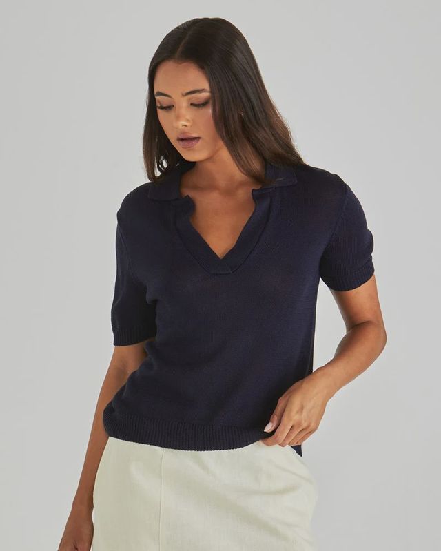 Sass | Abbie Knit Polo | Navy