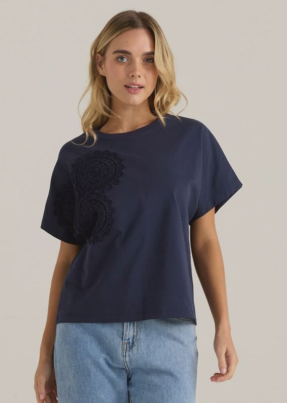 Sass | Mira Crochet Tee | Navy