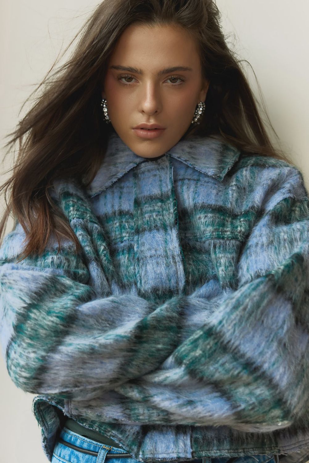 Sass | Zoe Cropped Coat | Purple Check