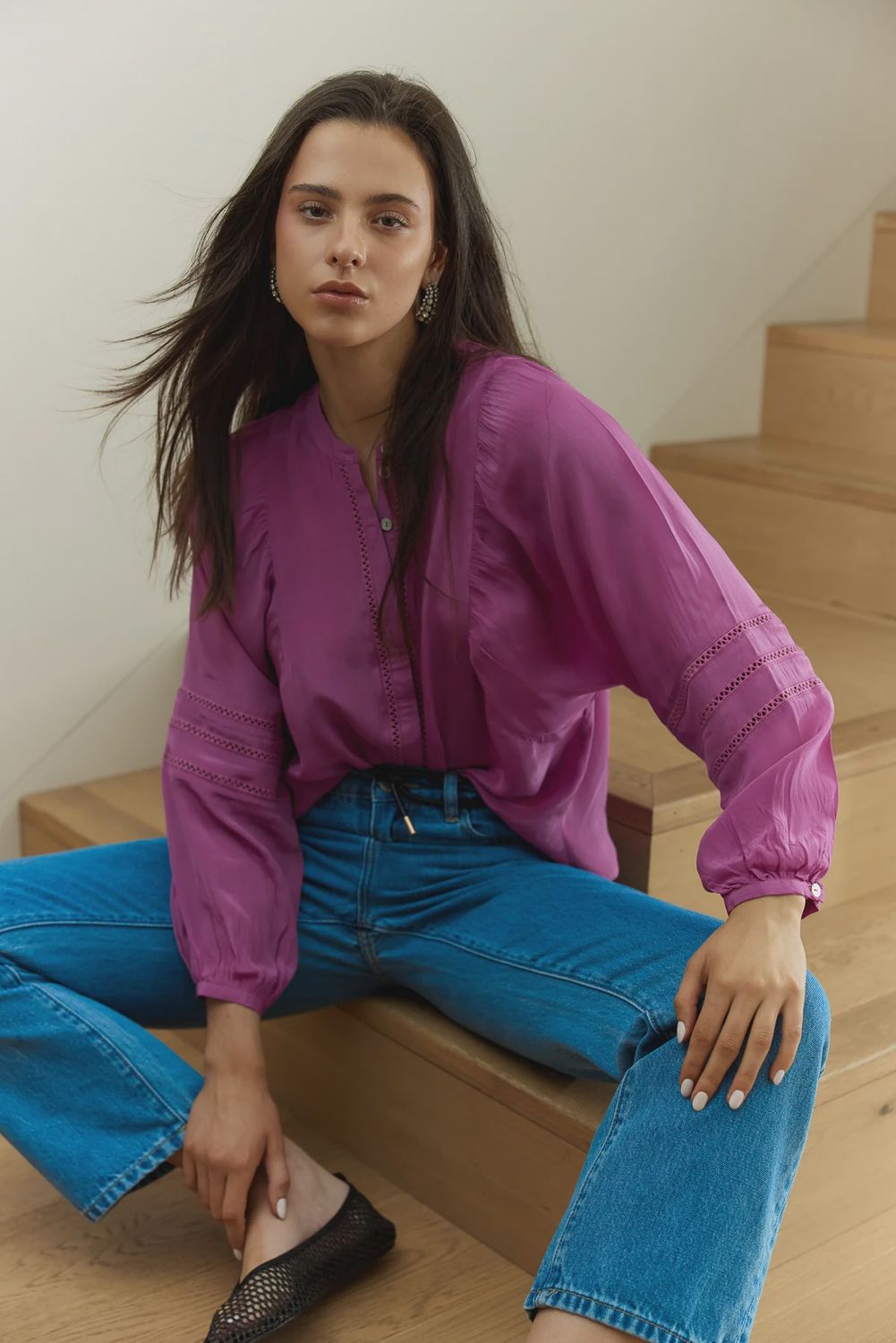 Sass | Nic Trim Blouse | Fuschia