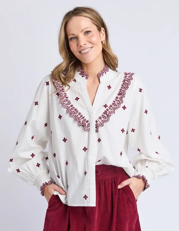 Elm | Agnes Embroidered Shirt | White
