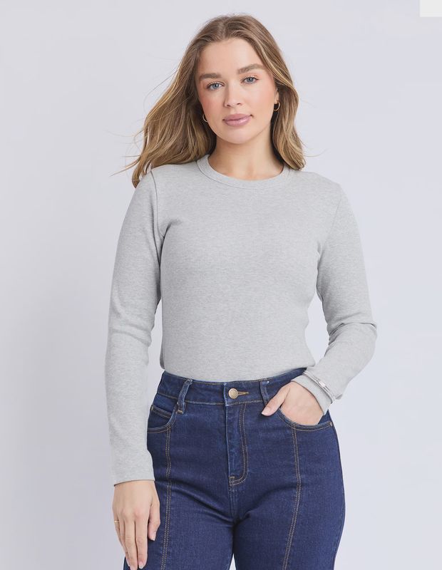 Foxwood | Scoop Ribbed Long Sleeve | Grey