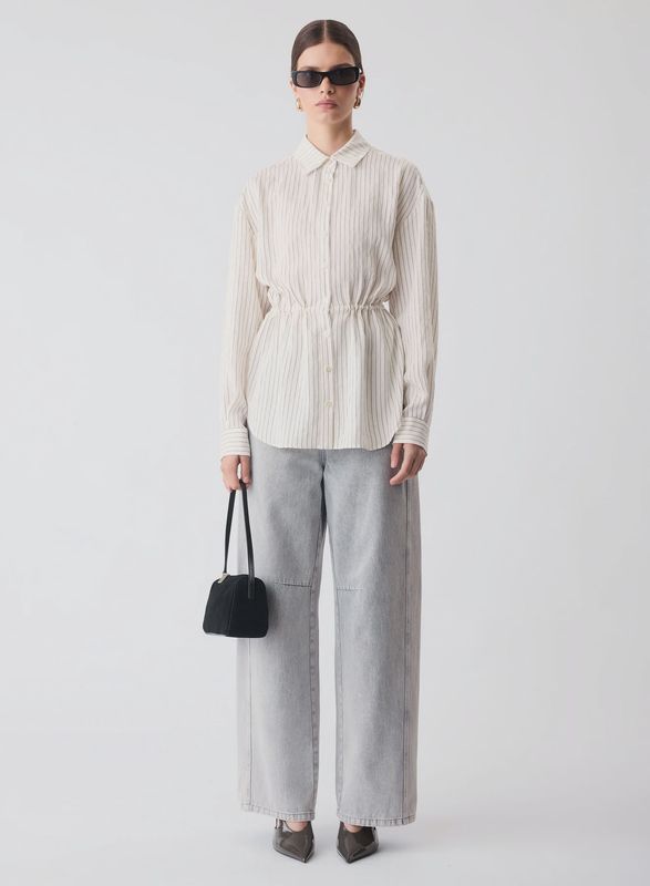 Esmaee | Parity Drawstring Shirt | Black and White Stripe