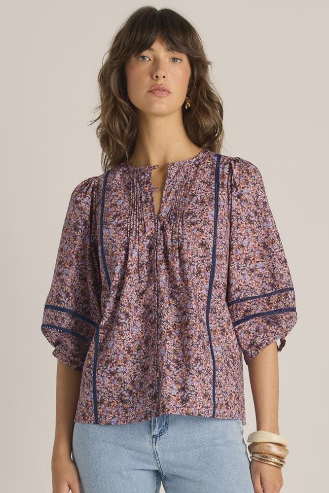 Fate + Becker | Alaia Print Lace Insert Blouse | Ditzy Multi