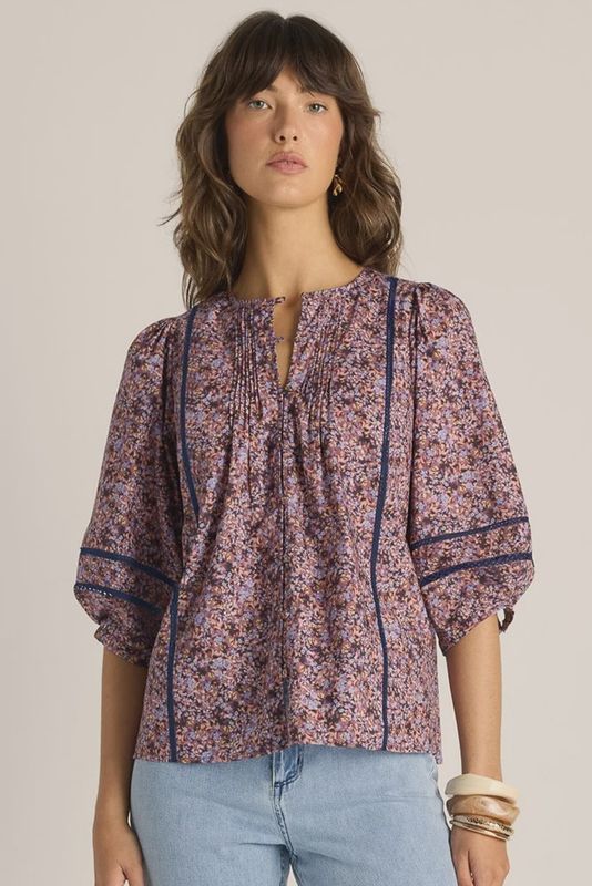 Fate + Becker | Alaia Print Lace Insert Blouse | Ditzy Multi