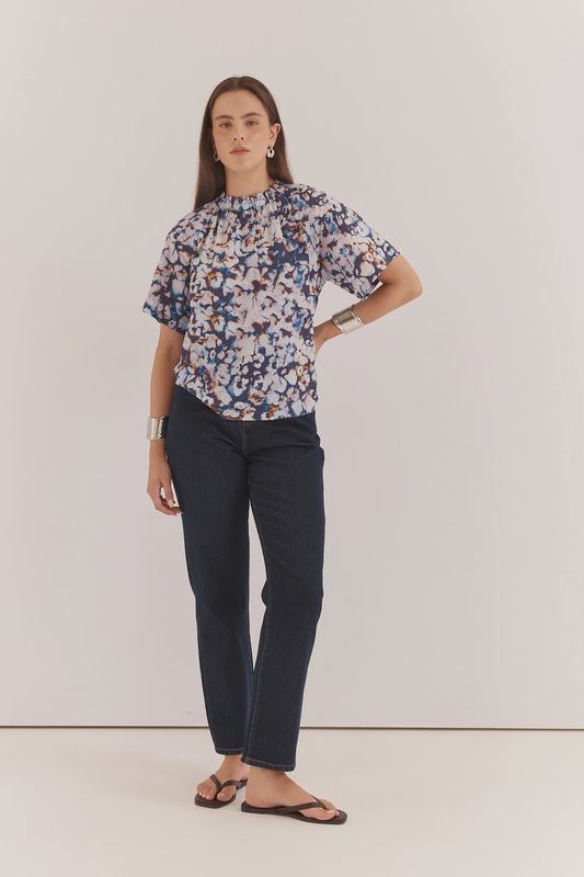 Sass | Anika Frill Neck Blouse | Violet Floral