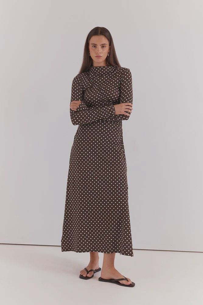 Sass | Ashini Long Sleeved Ruched Dress | Polka Dot