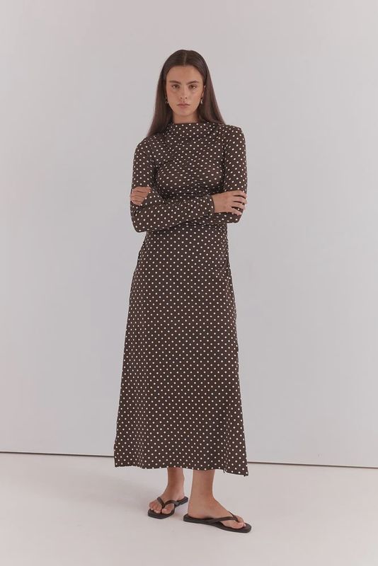 Sass | Ashini Long Sleeved Ruched Dress | Polka Dot