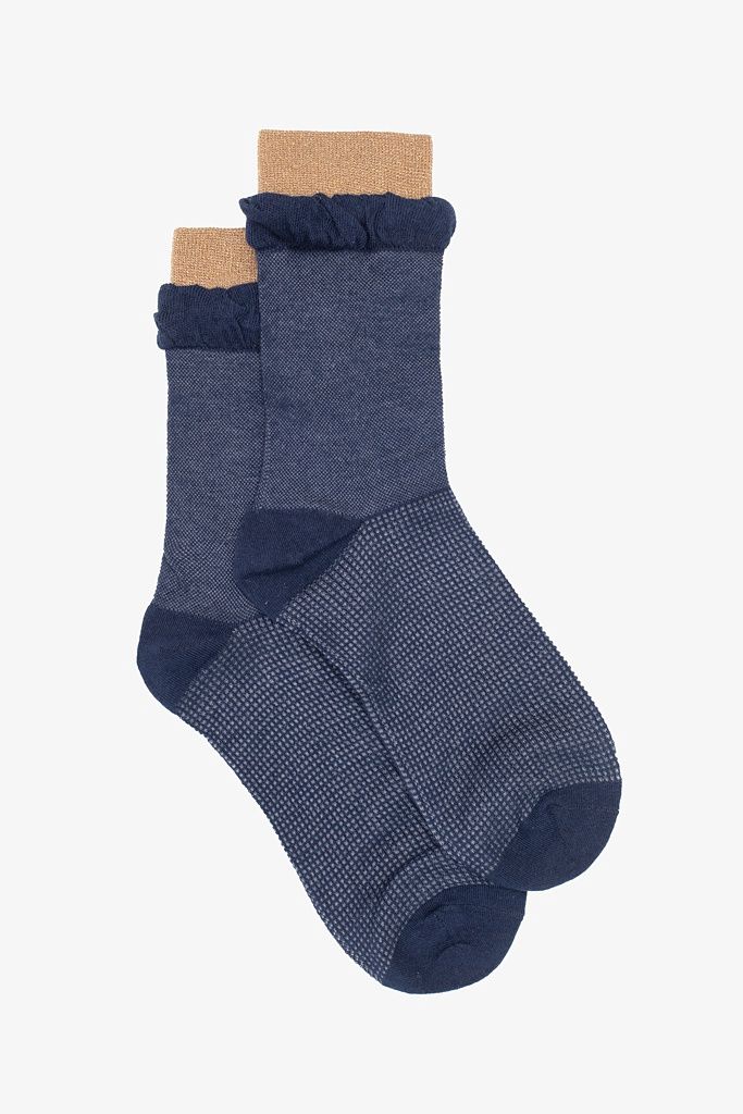 Antler | Navy Frill &amp; Gold Top Sock | Navy
