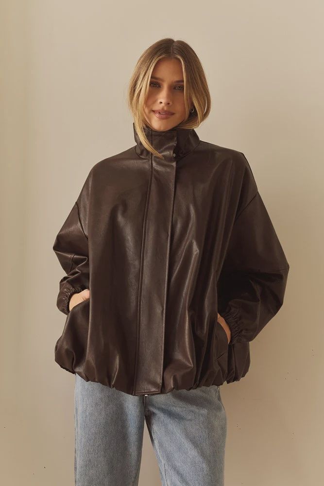 Sass | Milo Leather Look Bomber | Chocolate