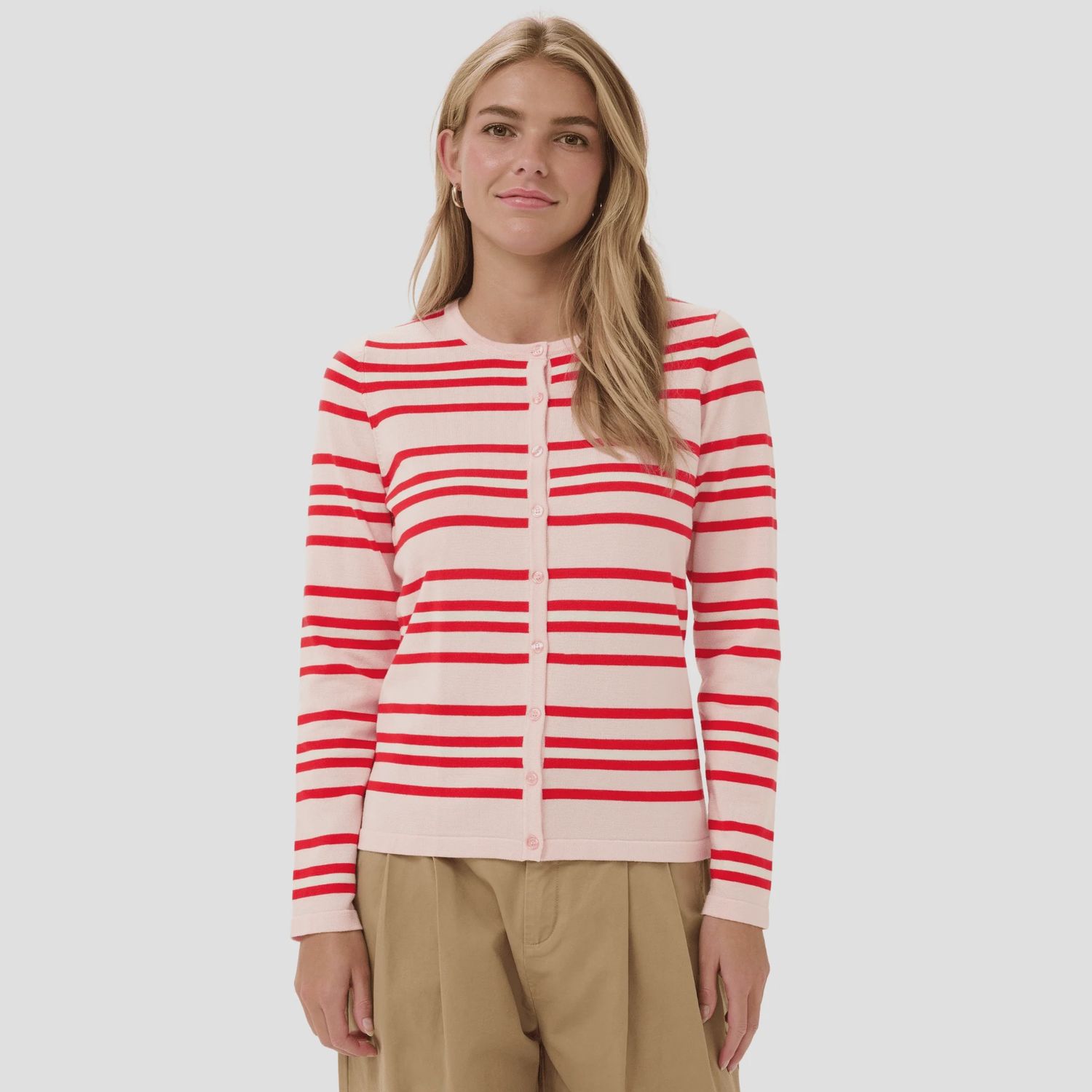 Saint Tropez | Pila Cardigan | Chalk Pink Red Multi Stripe