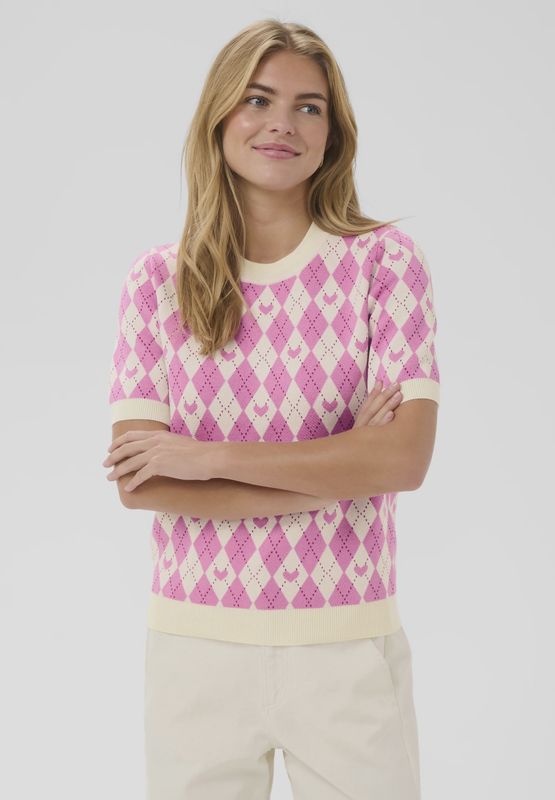 Saint Tropez | Pamilla SS Pullover | Pink Shades Argyle Hearts