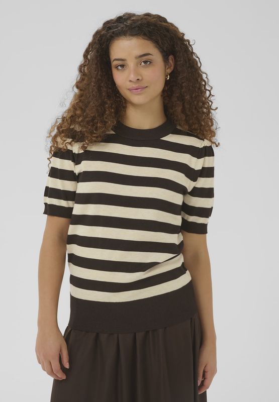 Saint Tropez | Mila SS Striped Pullover | Mole Brown Rice