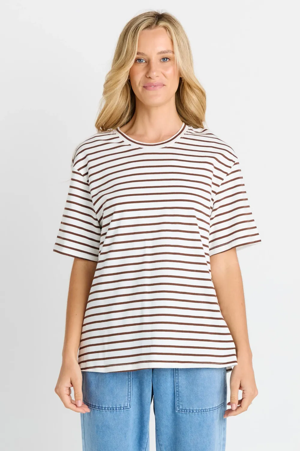 Betty Basic | Relax Boxy Tee | Choc/White Stripe