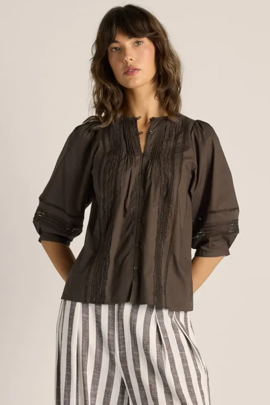 Fate + Becker | Freya Lace Trim Blouse | Chocolate